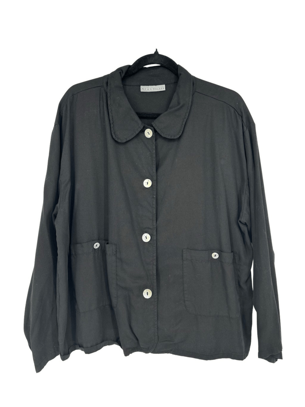 Bryn Walker Long Sleeve Button Up Jacket Size L Black Tencel Pockets Lagenlook
